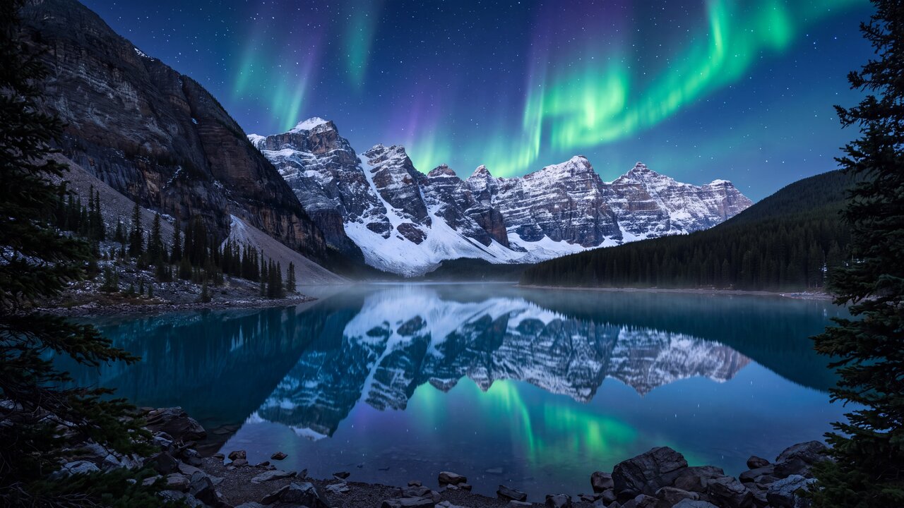 Northern Lights over a Mountain Lake wallpaper