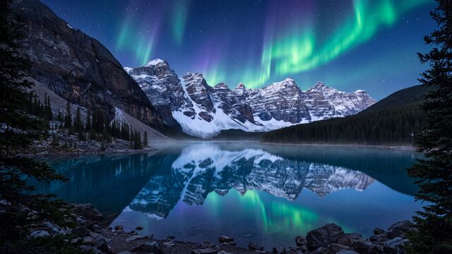 Northern Lights over a Mountain Lake wallpaper