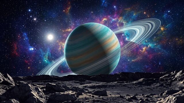 Ringed Planet over an Alien Moon wallpaper