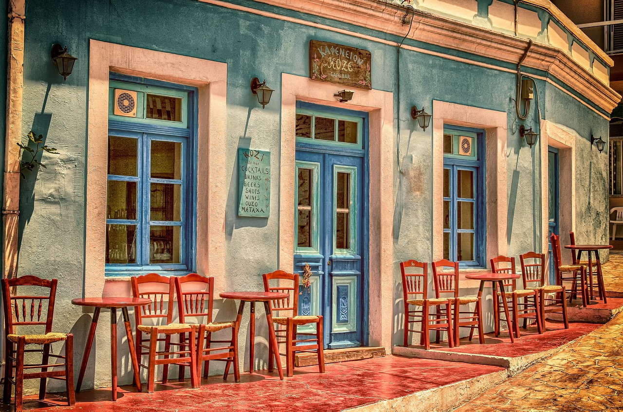 Cafe Building Greece wallpaper