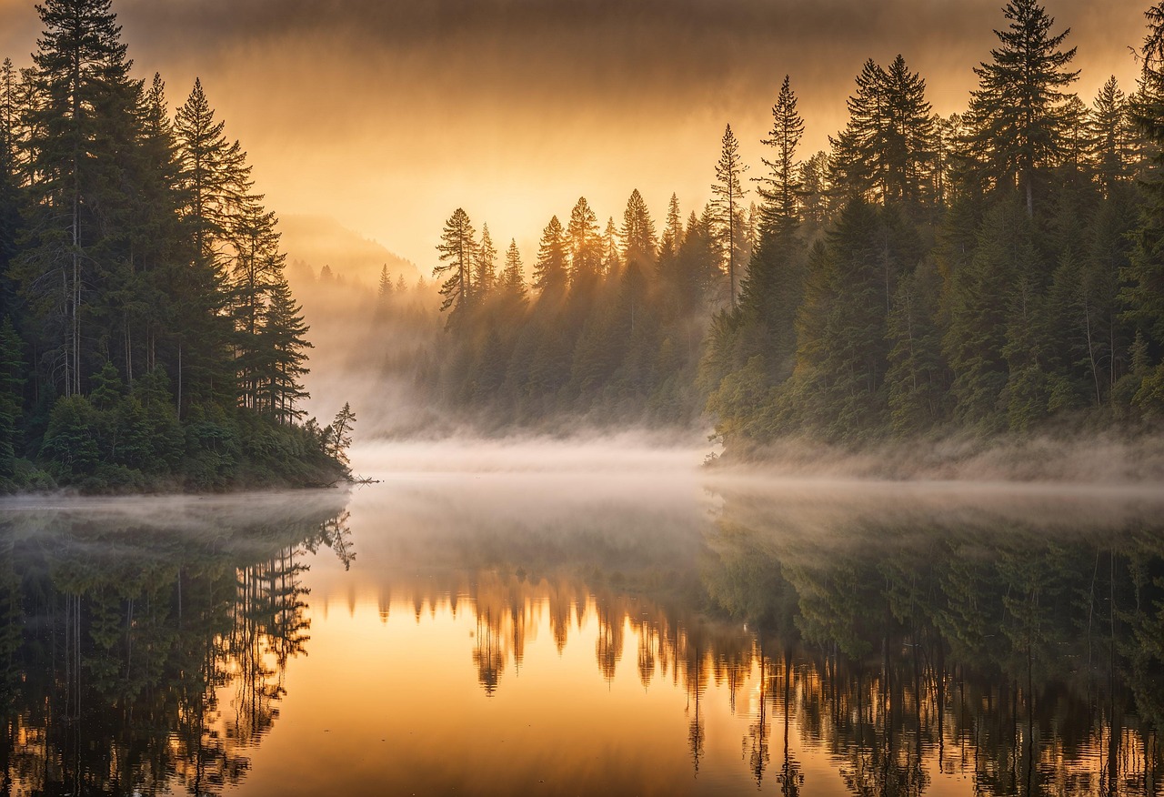 Trees Lake Sunrise wallpaper