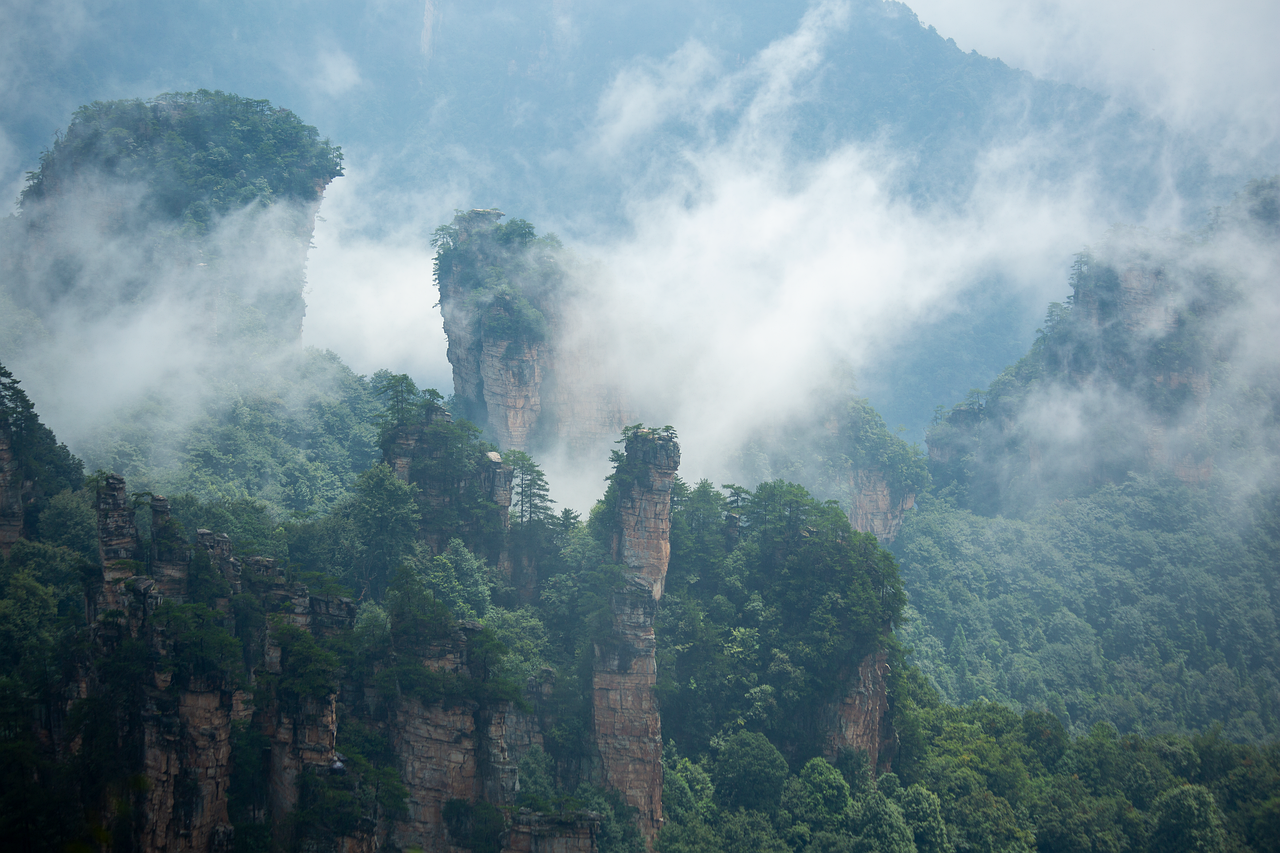 Mountains Fog Cliffs wallpaper