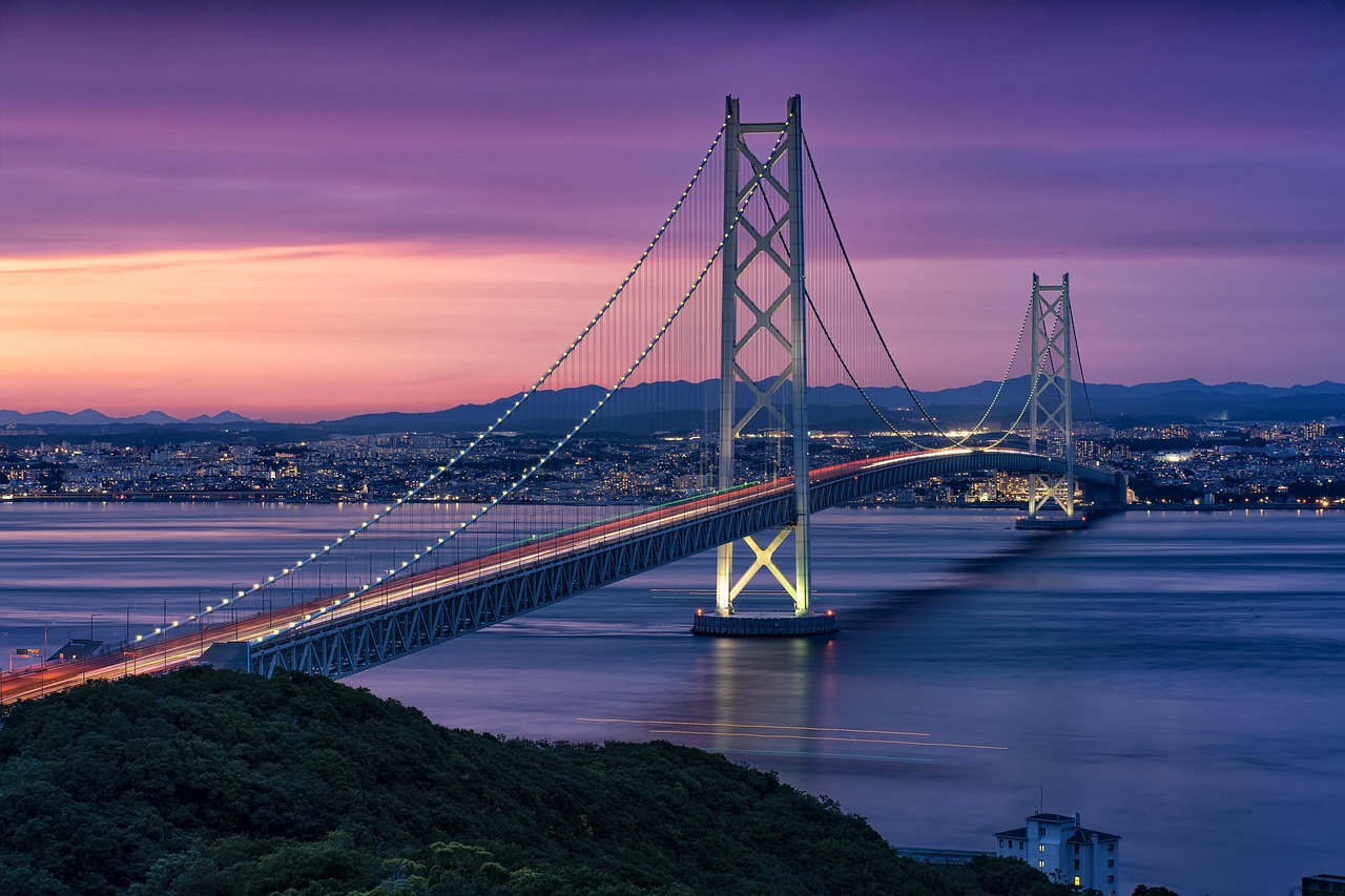 Landscape Evening The Akashi-kaikyo Bridge wallpaper