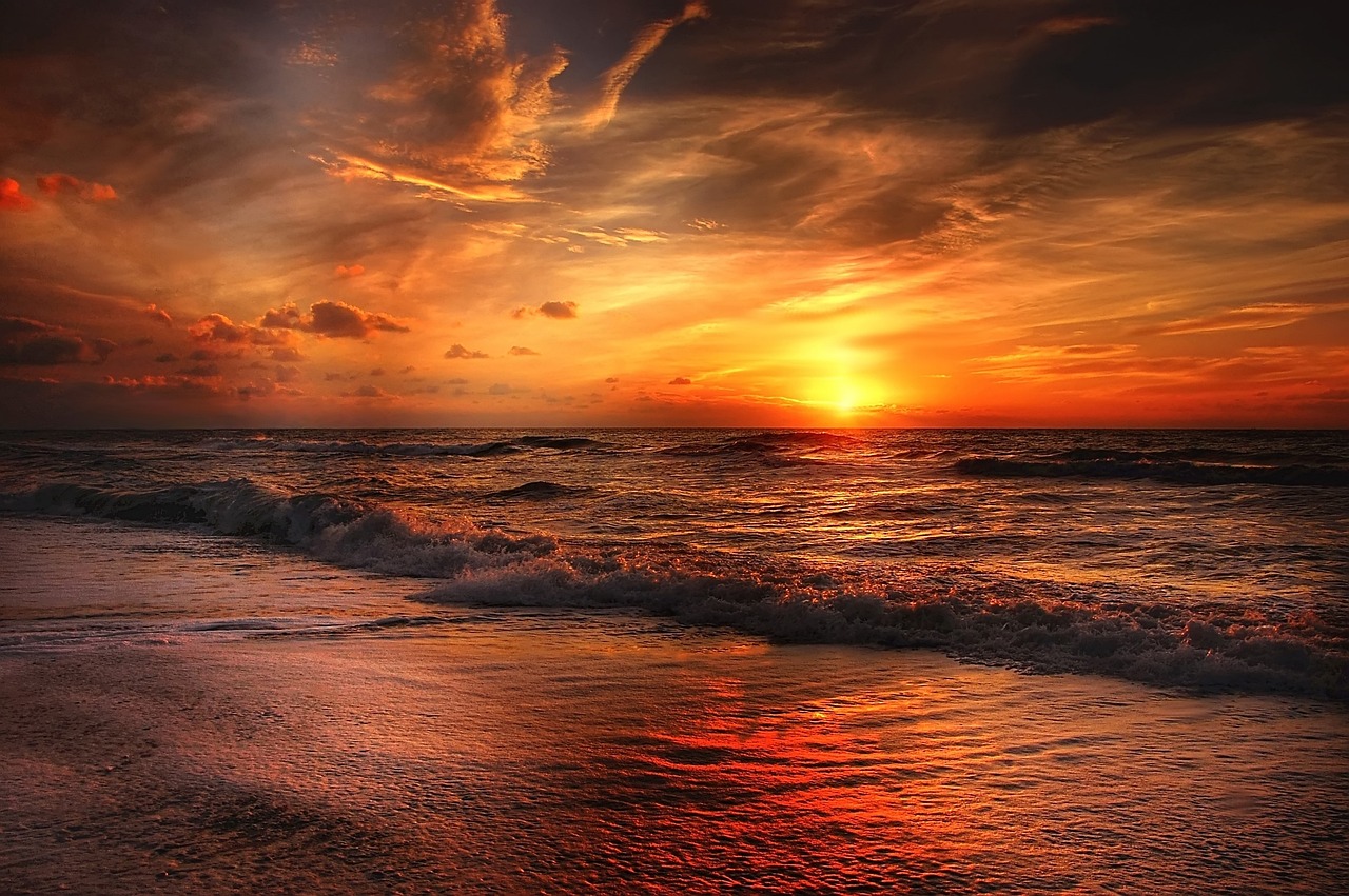 Beach Sunset Waves wallpaper