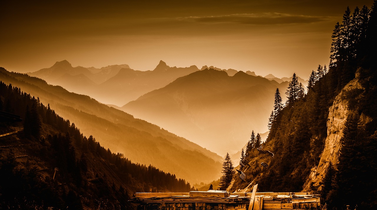 Mountains Fog Sunset wallpaper