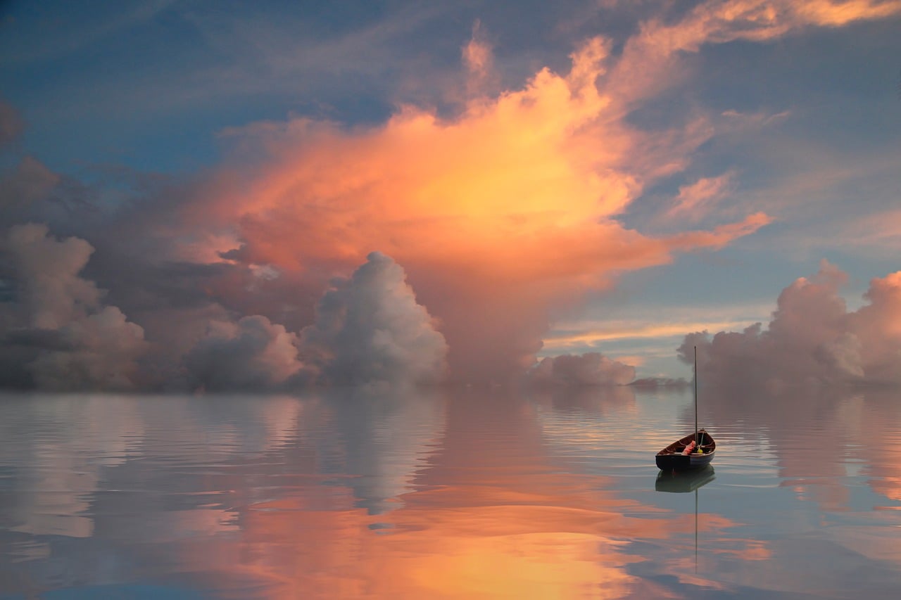 Sea Boat Clouds wallpaper