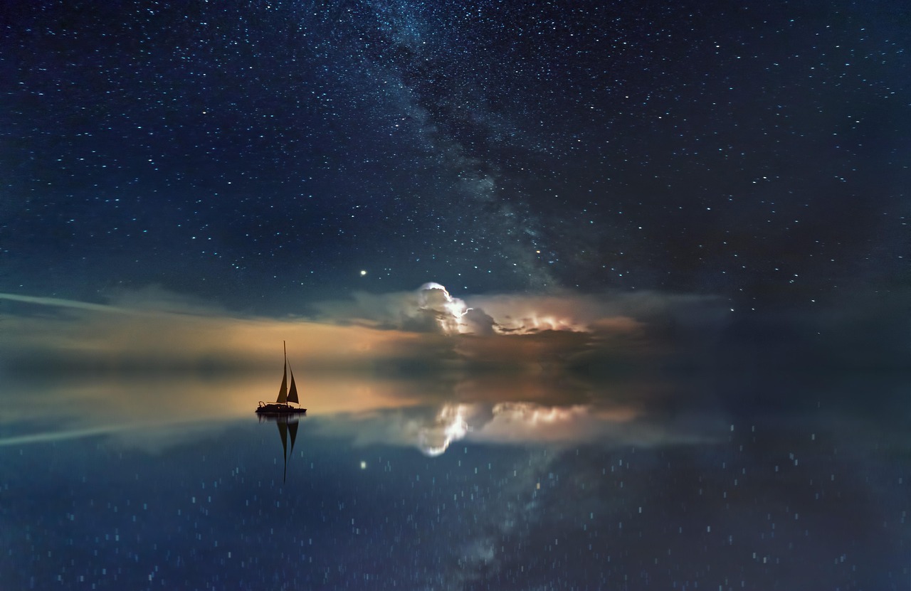Ocean Milky Way Boat wallpaper