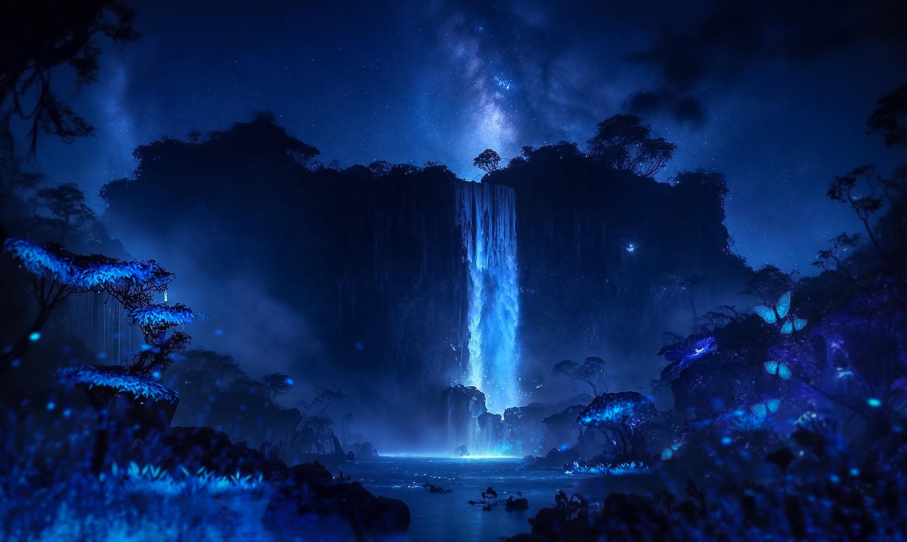 Waterfall Night Sky Jungle wallpaper