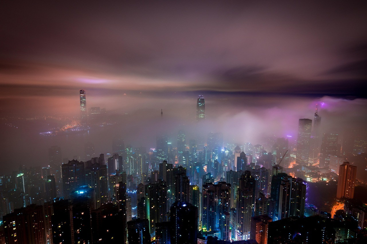 Clouds Hong Kong Buildings wallpaper