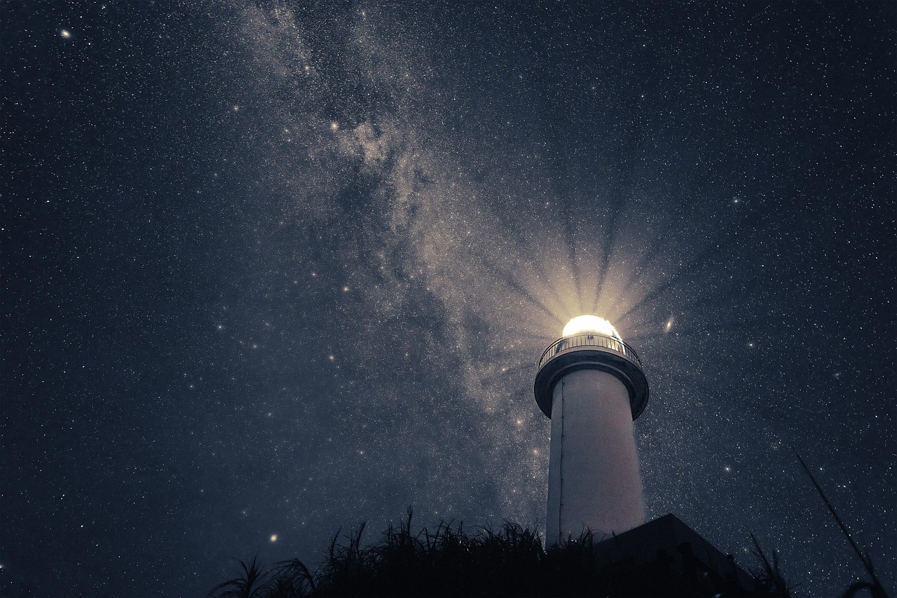 Lighthouse Starry Sky Universe wallpaper