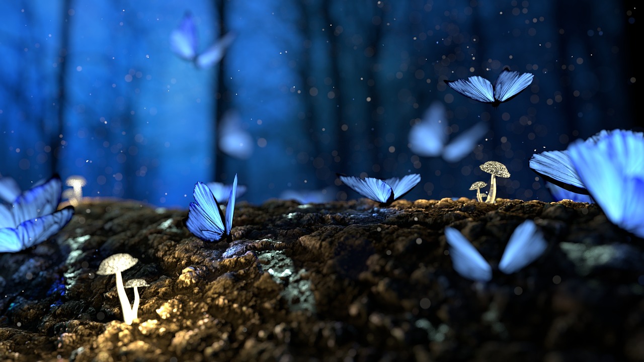 Fantasy Butterflies Mushrooms wallpaper