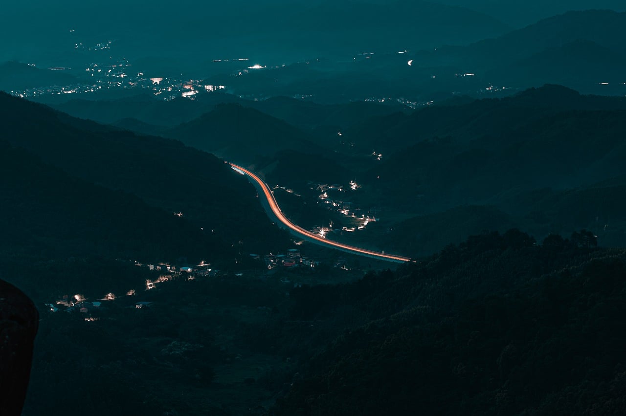 Night Landscape Mountains Highway wallpaper